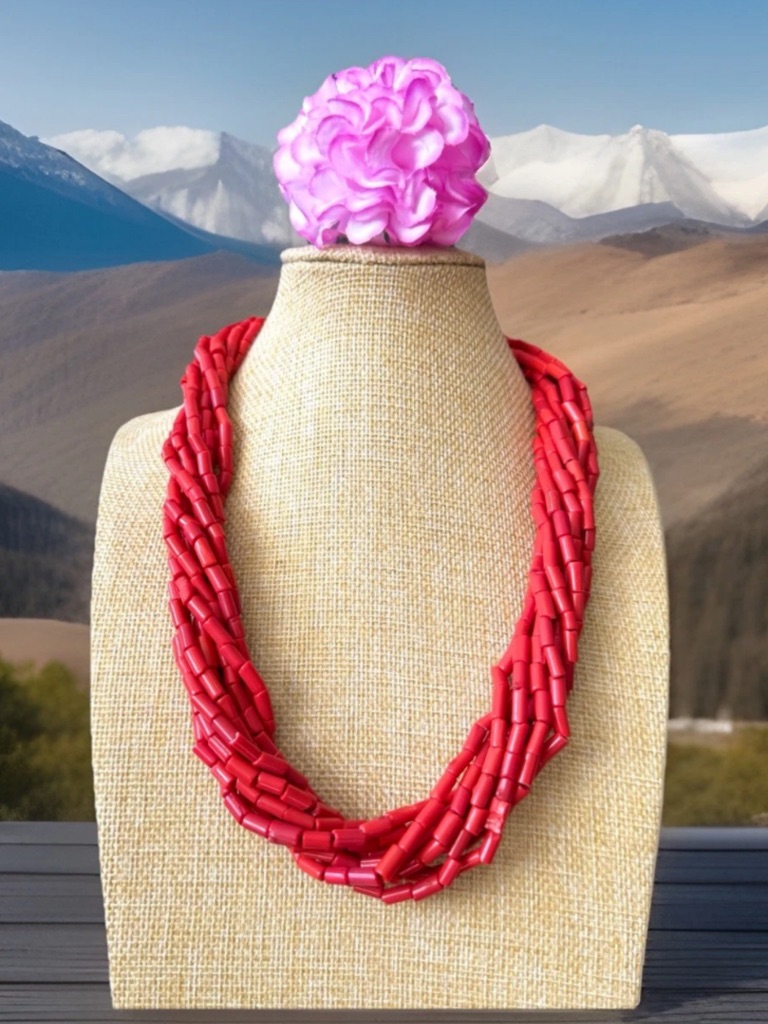 Multi Strand Indo/Tibet Ethnic Style Sherpa Coral Handmade Necklace 22”In & 145g